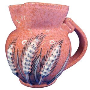 Vintage Royal Crown E&R Italy Pitcher – Pink Speckled Stoneware, Wheat Sheath